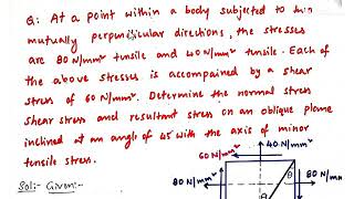 Problem 1 ( case 4) on Principal Stresses and Strains, Mechanics of Solids ( Strength of Materials)