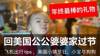 【回美国公婆家过节vlog 上集】中外家庭｜年终最棒的礼物。疫情下带宝宝乘飞机出行的注意事项，美国明尼苏达传统小镇的圣诞新年装饰，宝宝与狗狗互动的场景，中外家庭将一起庆祝圣诞节，倒计时！