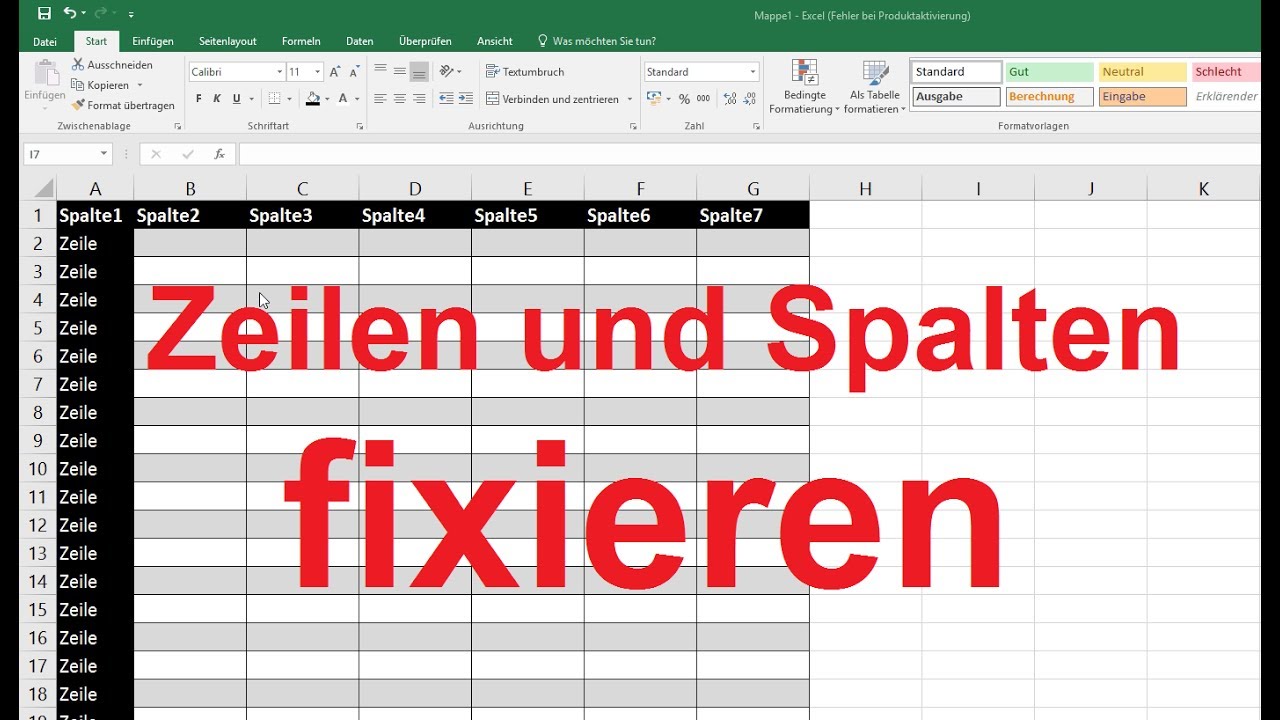 Excel 2016, 2013: Zeilen Und Spalten Fixieren - Tutorial [einfrieren ...