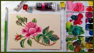 Vintage Rose in Gouache Beginner Tutorial