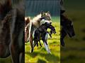 Hunter wolf vs horse fight for baby #horse #horselover #wolf #weakanimals #pets #motherslove #foal