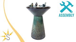 Sunnydaze Gathering Birds Ceramic Outdoor Fountain with LED Lights - 28.25-Inch-SSS-697