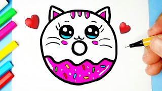 Como desenhar Cookie Cat  Kawaii fofo ❤ Desenhos Kawaii - Desenhos para Desenhar