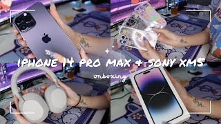 unboxing iphone 14 pro max (deep purple 256GB) + accessories | sony WH-1000XM5 | aesthetic