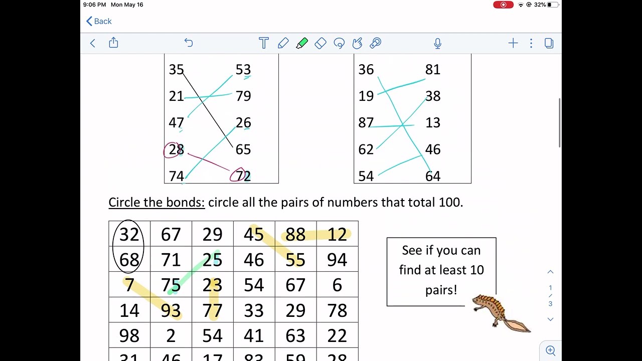 Math-Salamanders: Number Bonds To 100 Sheet 5 - YouTube