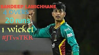 Sandeep Lamichhane Bowling in CPL 2020 Match-21 | JT vs TKR | (4.0 - 20 - 1)