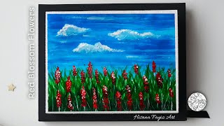 Red Blossom Flowers Painting | Flower Garden | Acrylic Painting Ideas || Hisana Fayiz Art