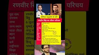 Ranveer Singh Biography। रणवीर सिंह का जीवन परिचय।#viral #shorts #youtubeshorts