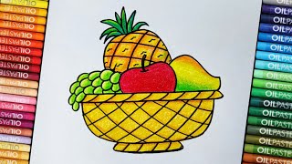 Fruit Basket Drawing with Colour Very Easy | How to Draw a Fruit Basket Step by Step for Beginners