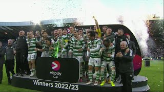 Celtic lift Viaplay Cup trophy after beating Rangers