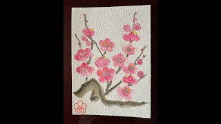 🌸🎨初心者でも描ける！満開の梅の木の水彩画❣️Watercolor painting of plum tree in full bloom