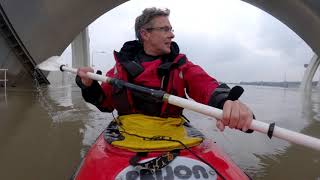 Kayak trip on the Rhine river through the open weir at Driel