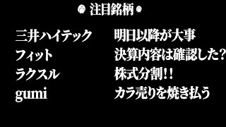 【フィット】三井ハイテック素直に下げたか？ラクスルも決算内容は要確認！【gumi】