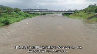 R05 川 津保川 8月16日 AM06:00 梅ノ木瀬橋周辺の増水(津保川・関水位計2.75m) 20230816