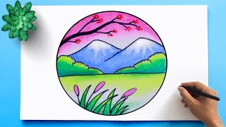 Best Easy Scenery Drawing | Colorful landscape to draw