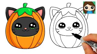 How to Draw a Pumpkin Black Cat Squishmallows 🎃 Easy Halloween Art