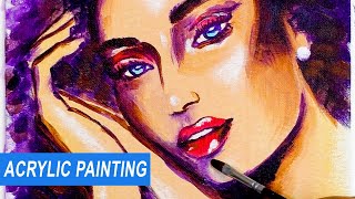 Purple Lady | PORTRAIT Painting | Acrylic Painting for beginners | Painting Tutorial | Step by Step