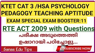 KTET 2025 HSA 2025 Psychology Teaching Aptitude Application level questions Quick Revision RTE 2009