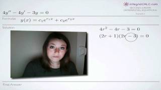 Second-Order Differential Equations Example 2 (KristaKingMath)