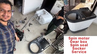 Whirlpool semi washing machine spin motor change || service || gear box change | step by step detail