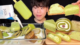 SUB)Korean green tea dessert mukbang asmr | cake, roll cake, brownie, cookie choux, omelette cake