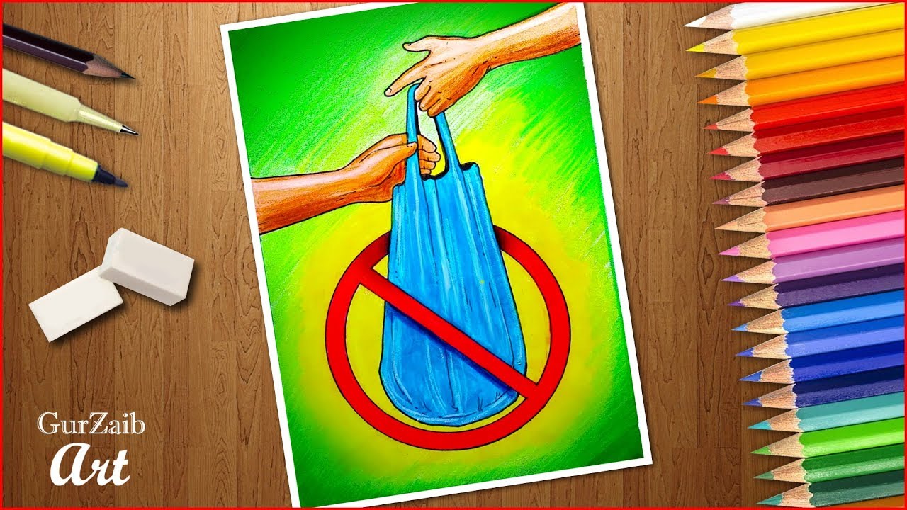 Stop Plastic Bags Pollution Drawing || Plastic Mukt Bharat Poster Easy ...