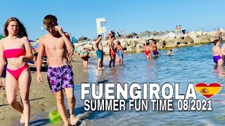 FUENGIROLA MALAGA, SPAIN BEACHWALK AUGUST 2021, SO BUSY BEACHWALK SUMMER UPDATES, COSTA Del Sol🌞 4K