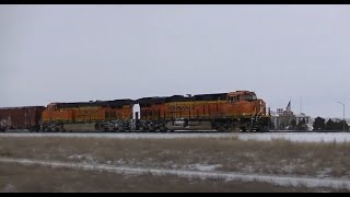 Icy, below zero railfan moment! Empty oil train pulling the summit out of Glendive yard!