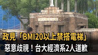 政見「BMI20以上禁搭電梯」　惡意歧視！台大經濟系2人道歉－民視新聞