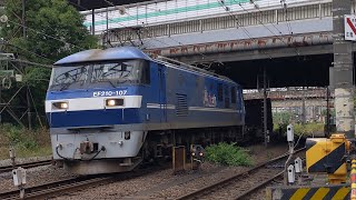 【桃新塗装牽引5073レ】JR貨物 EF210-107号機+コキ24B 吹A135仕業[5073レ] 福岡タ行 渡田踏切通過！[2023.05.30(火)]