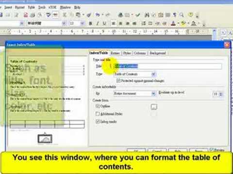 How To Create A Table Of Contents Using Openoffice - YouTube