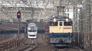 【コキ13両 フル積載】EF65-2083牽引の蘇我貨物（1093レ） 稲毛駅を通過