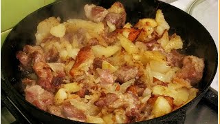 КАК ПОЖАРИТЬ КАРТОШКУ С МЯСОМ И ЛУКОМ, ВСЕ СЕКРЕТЫ, ПОДРОБНЫЙ РЕЦЕПТ #жаренаякартошка #смясом #еда