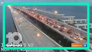 Delays continue along southbound lanes of Howard Frankland Bridge following car fire