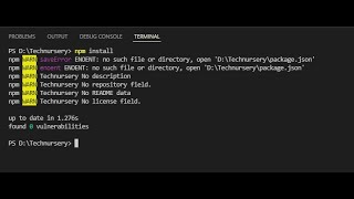 no such file or directory open 'package.json' npm install command error reactjs react native nodejs