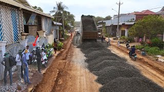 Perfect Processing Of Road Base With Crushed Stone Using Strong KOMATSU Dozer D61A \u0026 Truck Unloading