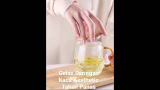 Gelas Saringan Kaca Aesthetic Tahan Panas untuk teh dan herbal