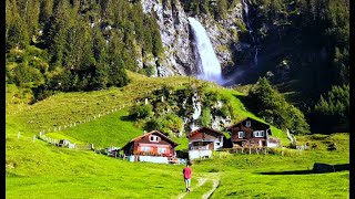 4K Bird's View of Magical Staublifall in Kanton Uri, Switzerland