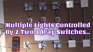 How to wiring Corridor/Hallway Circuit!Multiple Lights Controlled by Two Pairs of 3way Switches
