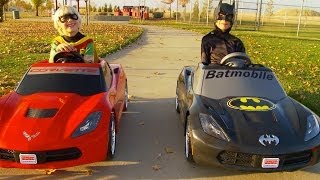 Batman vs Robin Power Wheels Race | Gabe and Garrett