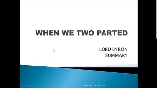 WHEN WE TWO PARTED BY LORD BYRON SUMMARY AND ANALYSIS