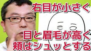 右目が小さく目と眉毛が高く頬はシュッとしてます