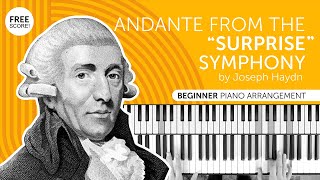 "Andante" from Symphony No.94 "Surprise" by Joseph Haydn - beginner piano arrangement  + free score!