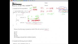 Java Recursion Multiple Choice Worksheet 1