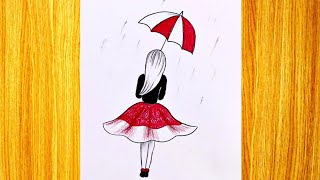 Cum se desenează o fată cu umbrela in ploaie/ Învață să desenezi simplu si ușor în creion