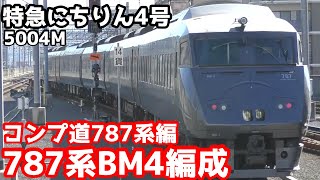 【コンプリートへの道787系編】JR九州787系BM4編成5004M特急にちりん4号 大分駅到着/発車シーン