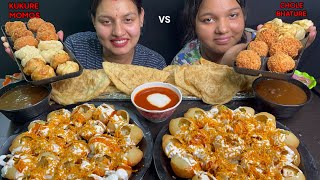 Eating 😋Dahi Panipuri, Kukure Momos, Veg Momos, Fried Momos,Spicy 🥵Chole Bhature