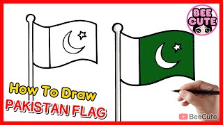 How to draw The National flag of Pakistan | Draw Pakistan flag easy | Bee Cute