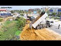 The Best Dump Truck 25Ton Unloading, Processing Filling Up The Land huge, Bulldozer KOMATSU D31P