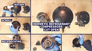 Scroll, Reciprocating, Rotary Hermetic Refrigerant Compressors! Cut Open!